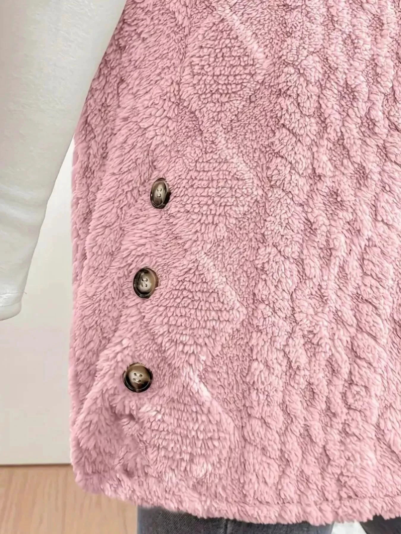 Hooded Button-Up Sherpa Vest Coat by Trendsi