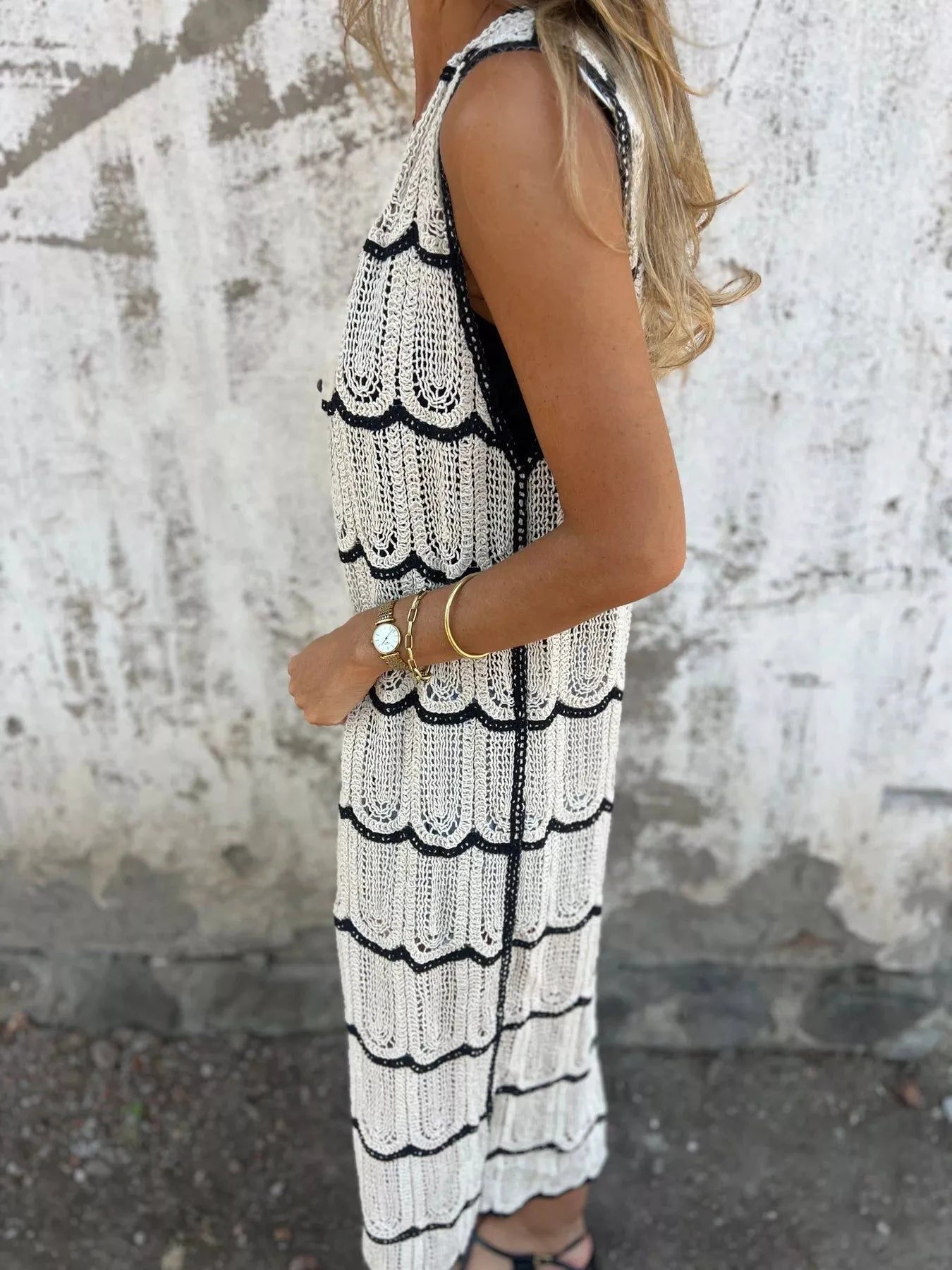 Sleeveless Crochet Longline Cardigan by Trendsi