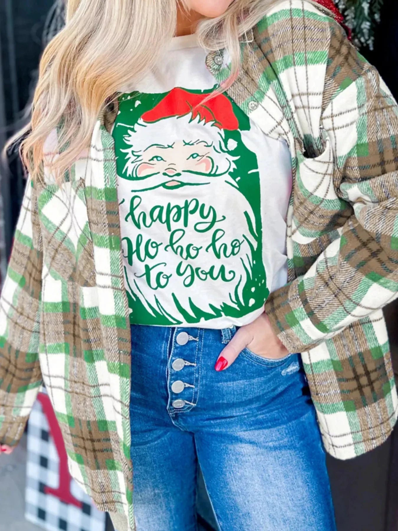 Plaid Button-Down Long Sleeve Shacket by Trendsi