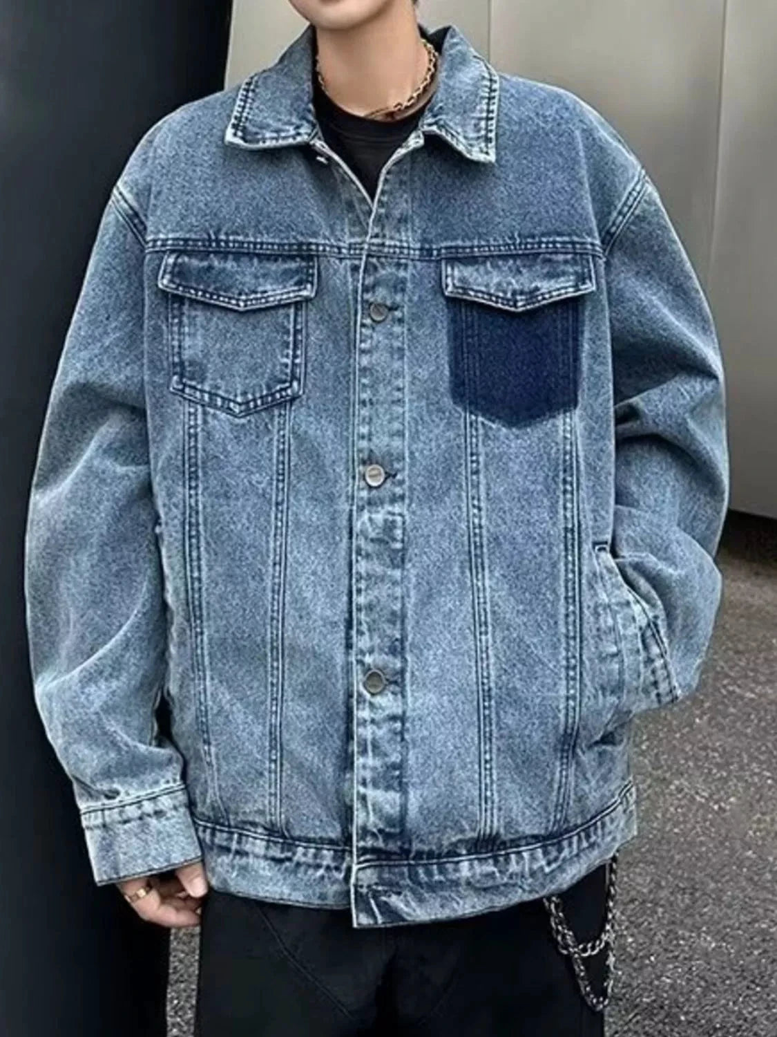 Men's Full Size Button Up Oversized Denim Jacket Plus Size by Trendsi