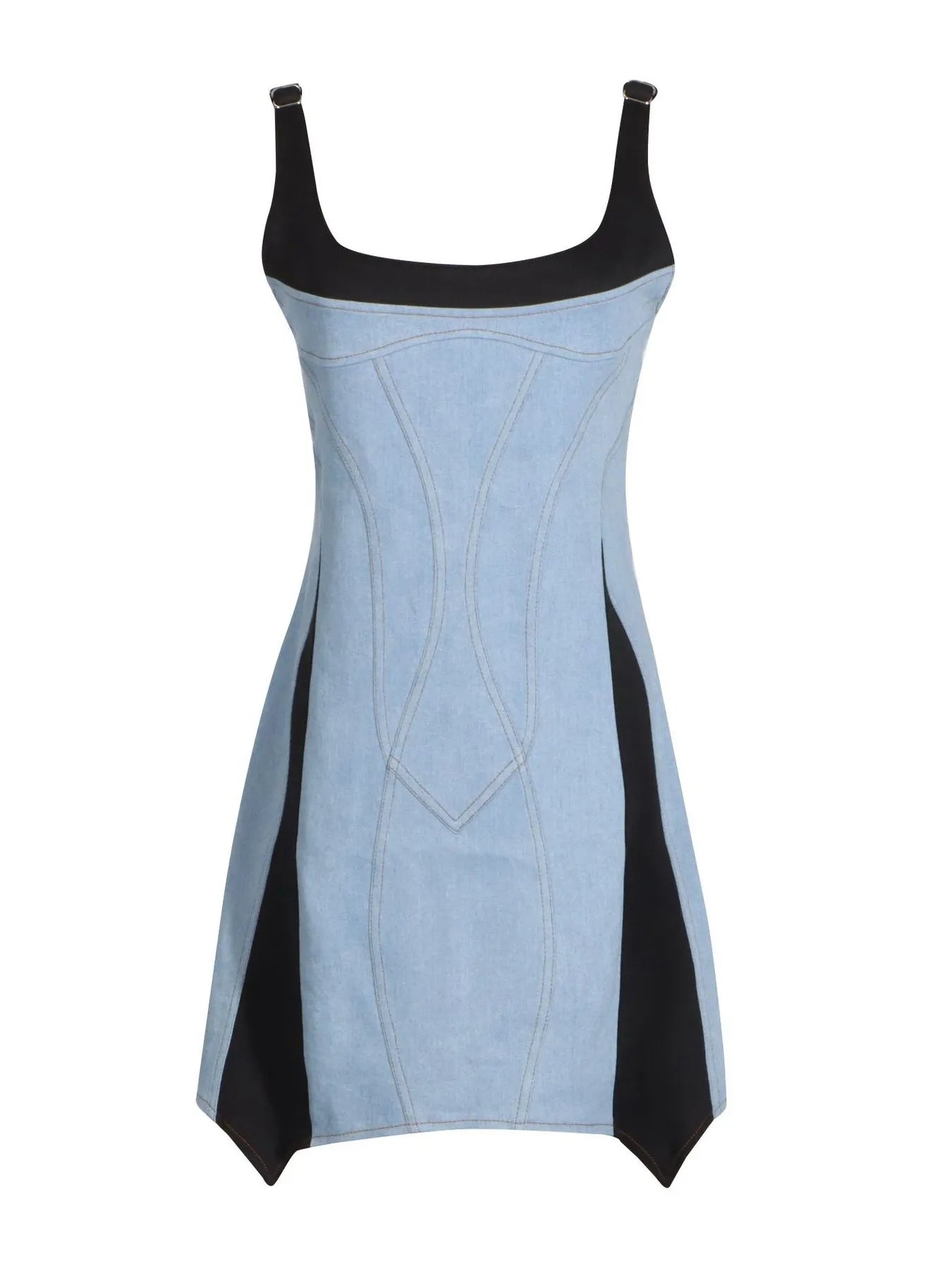 Contrast Adjustable Strap Denim Dress by Trendsi