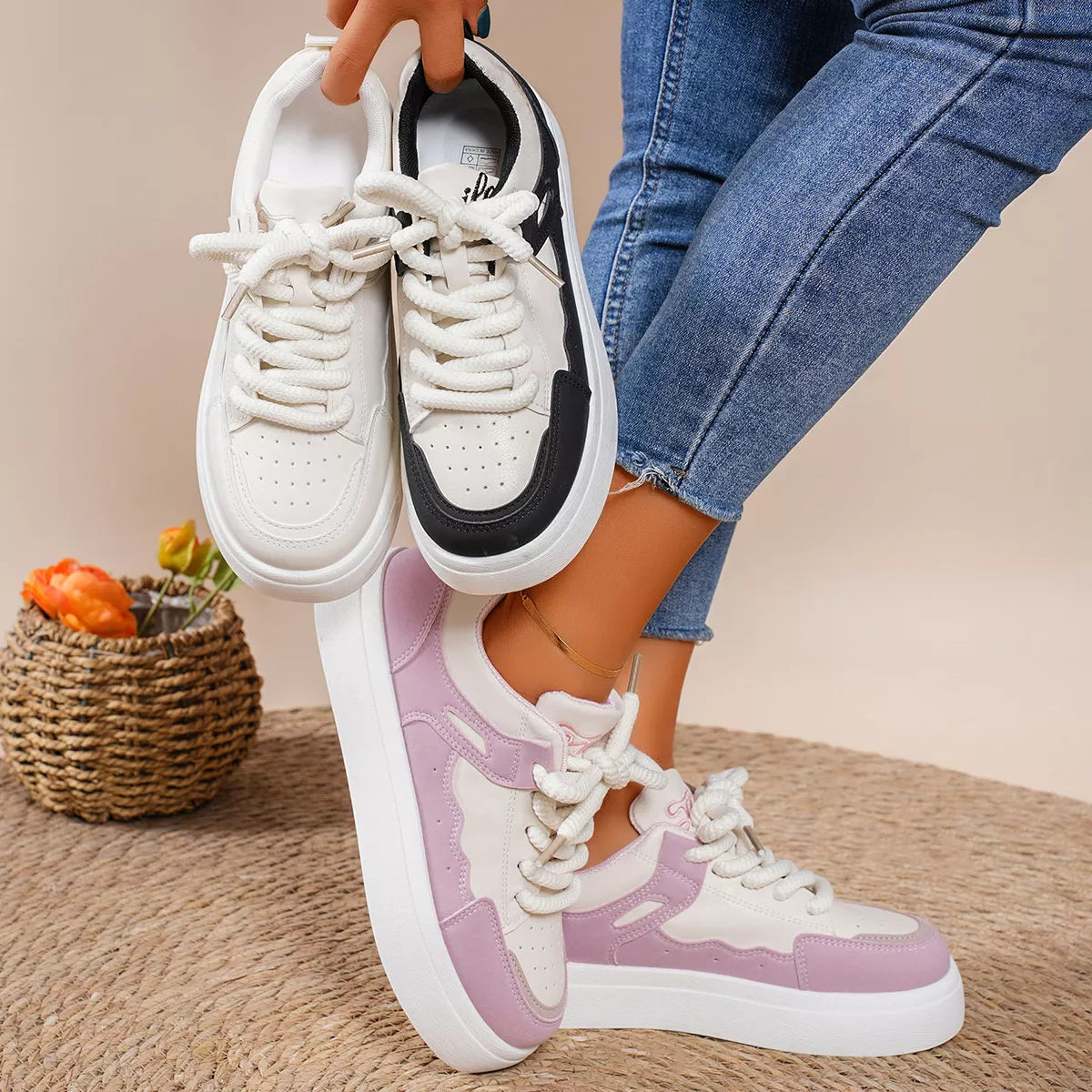 Round Toe Platform Sneakers by Trendsi