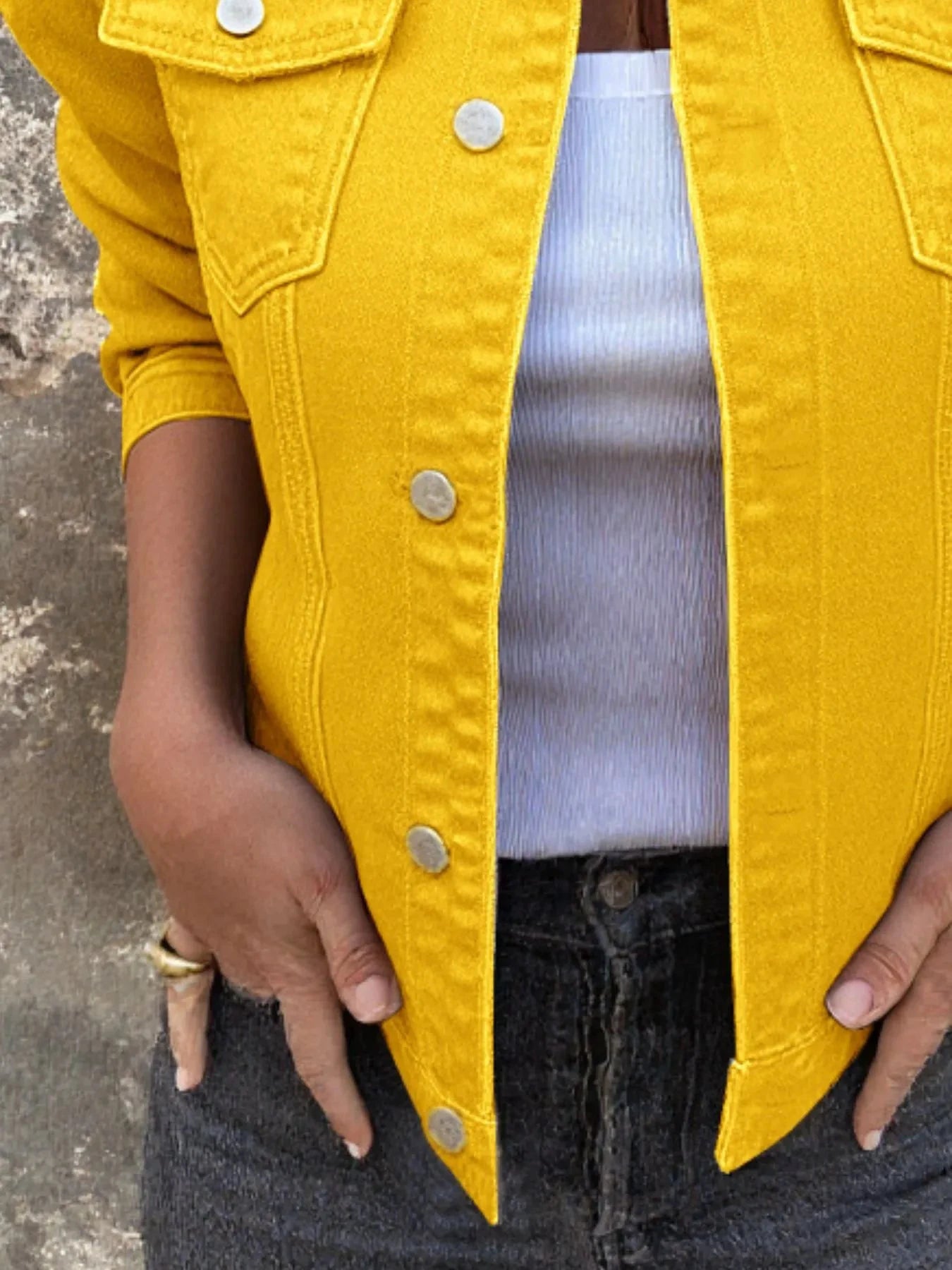 Button Front Closure Denim Jacket by Trendsi