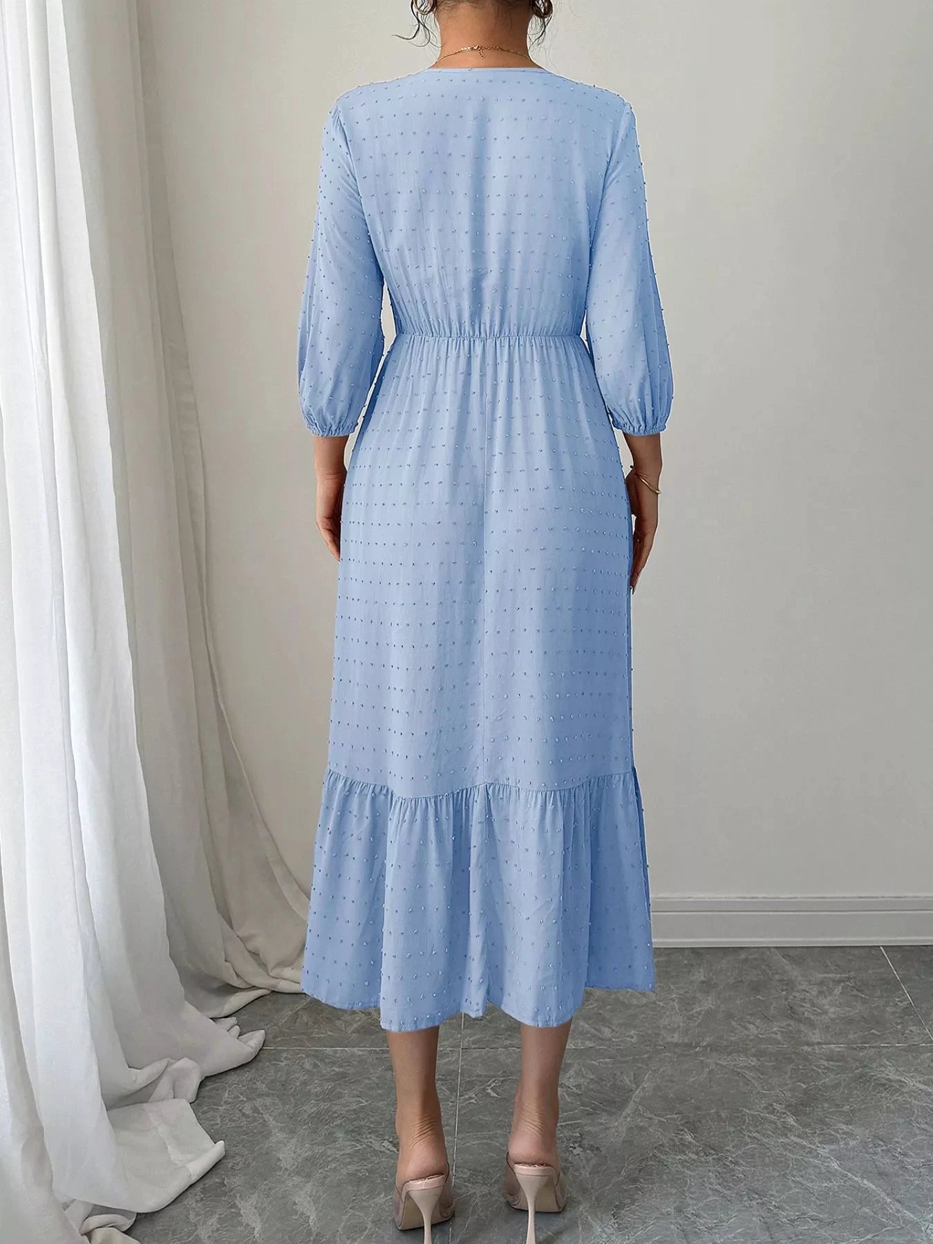 Swiss Dot Ruffle Hem Midi Dress by Trendsi