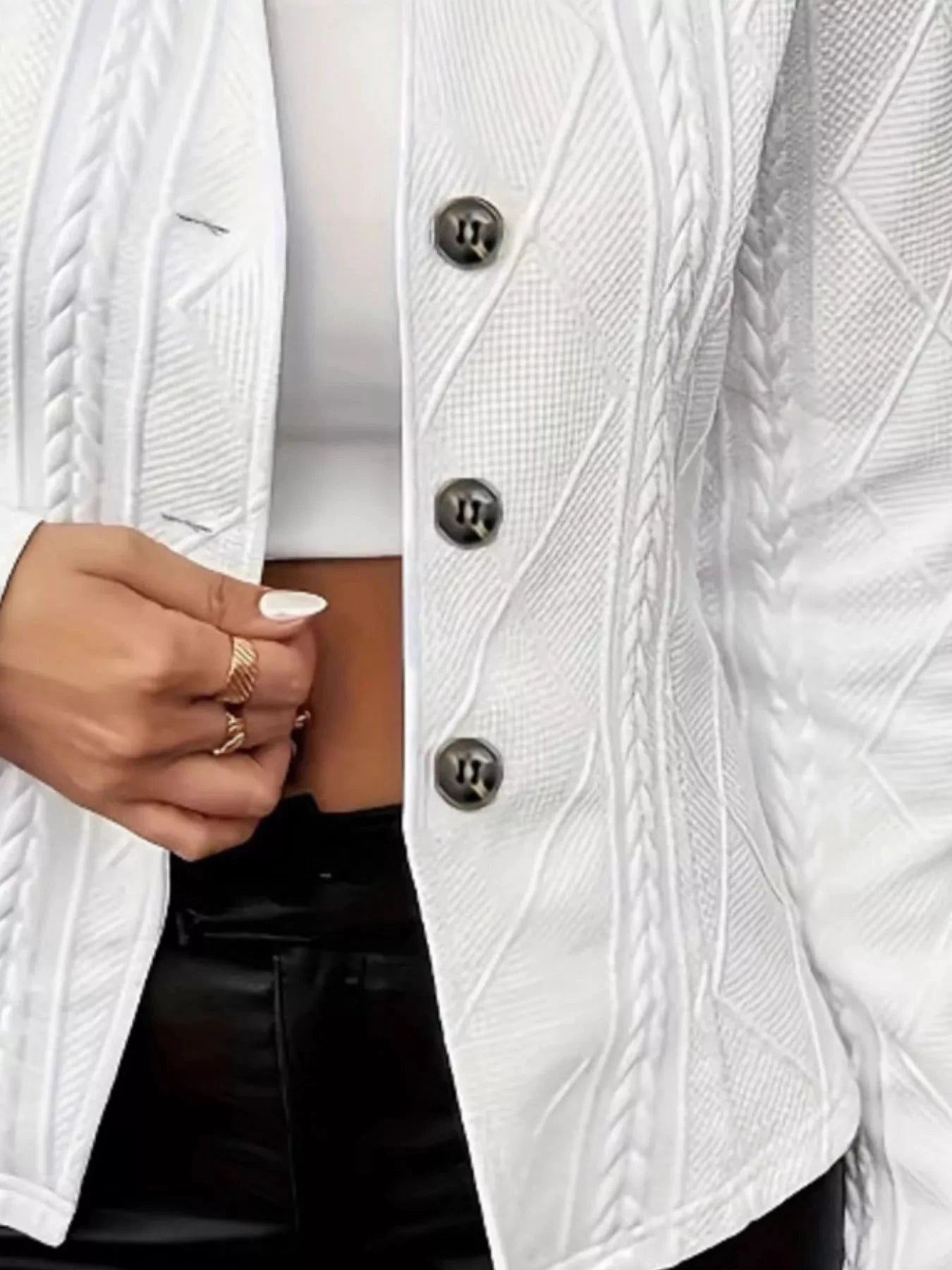 Textured Knit Button-Front Blazer by Trendsi