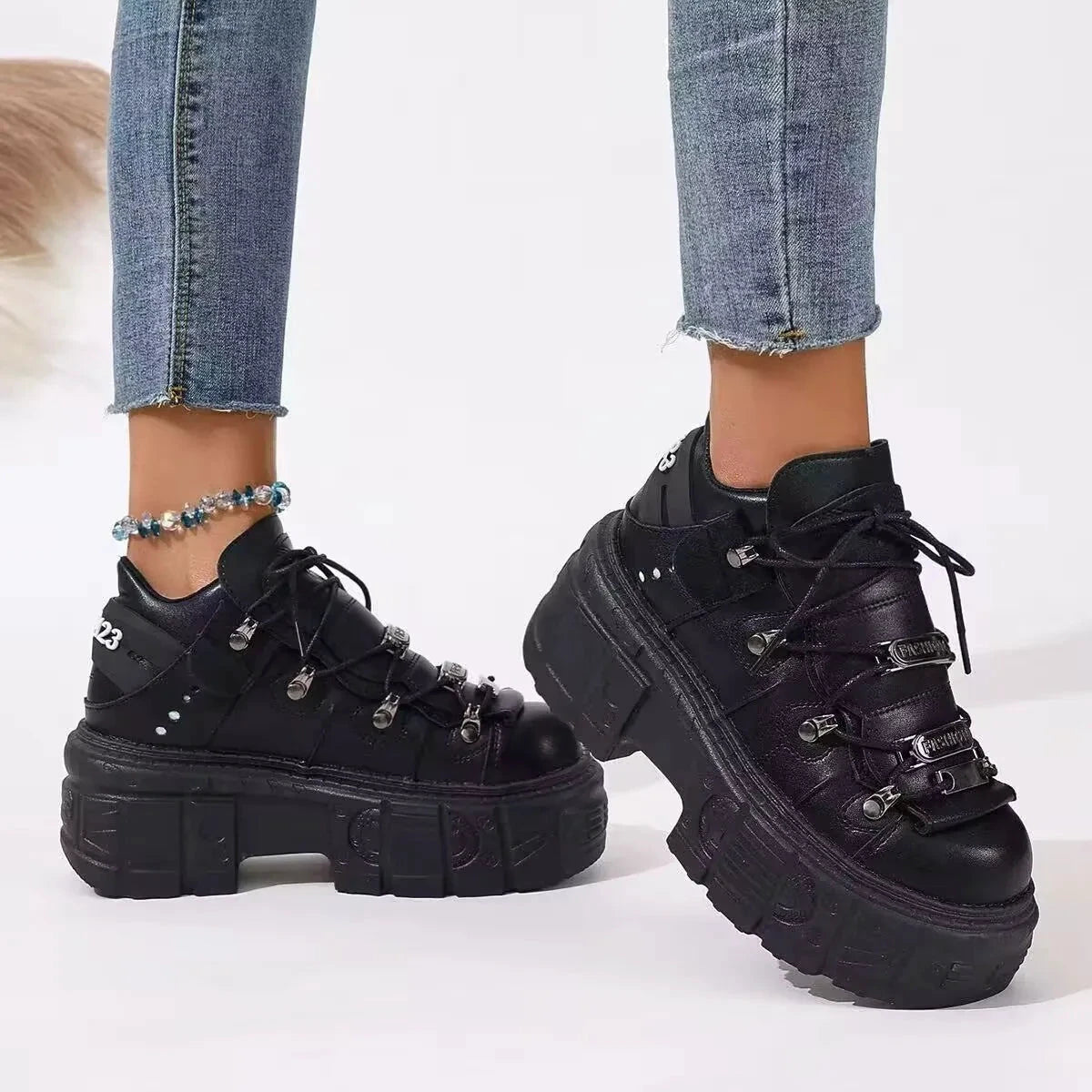 Lace Up Platform Sneakers by Trendsi