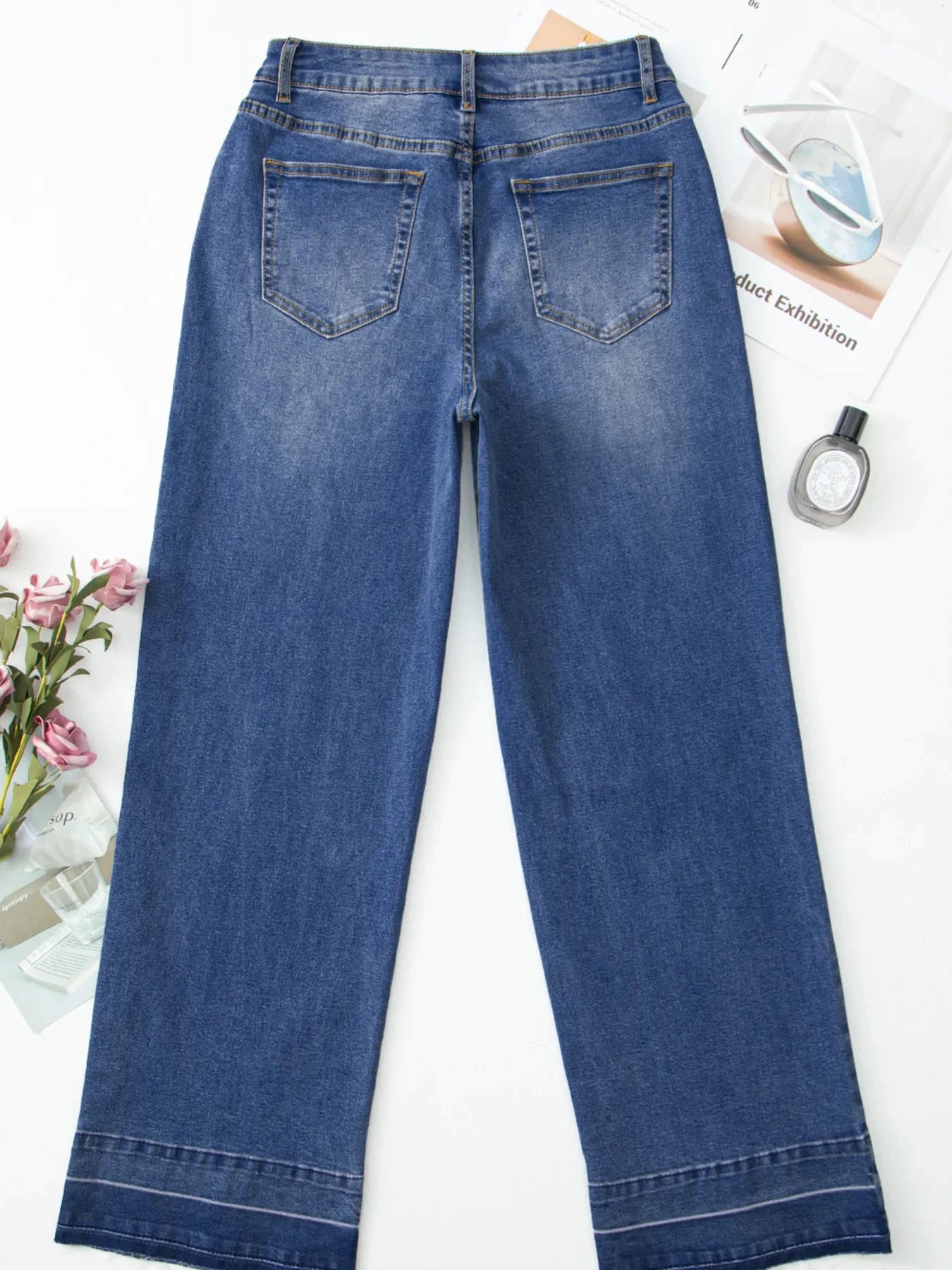 Raw Hem Unique Cuffs Straight High Rise Loose Jeans by Trendsi