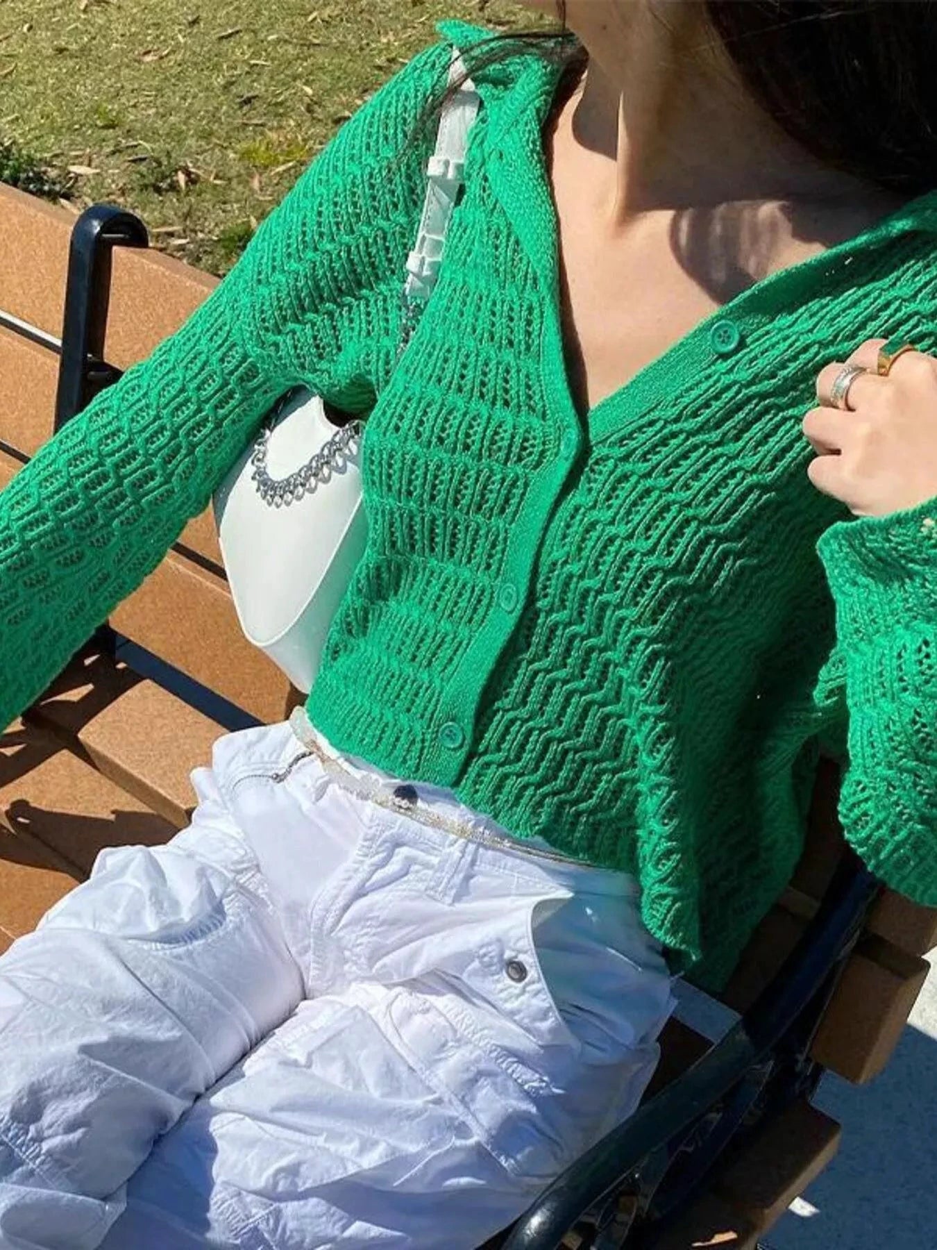 Knit Button-Down Cardigan by Trendsi