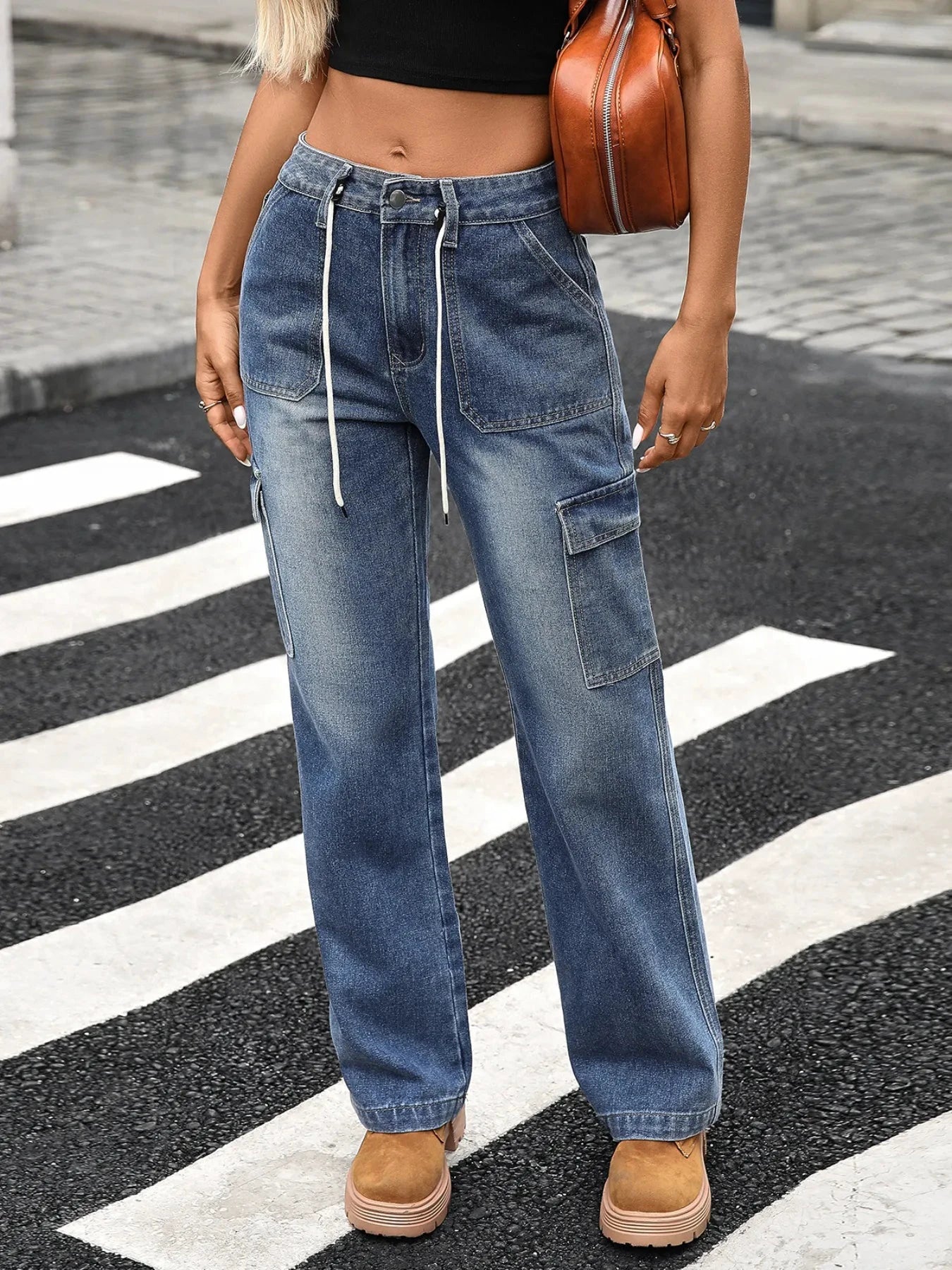 Wide Leg Cargo Jeans by Trendsi
