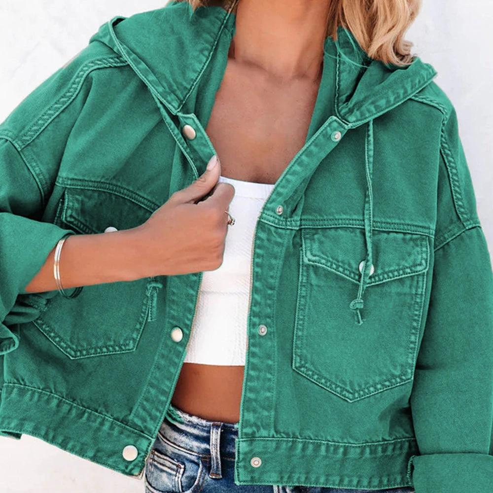 Hooded Dropped Shoulder Denim Jacket by Trendsi