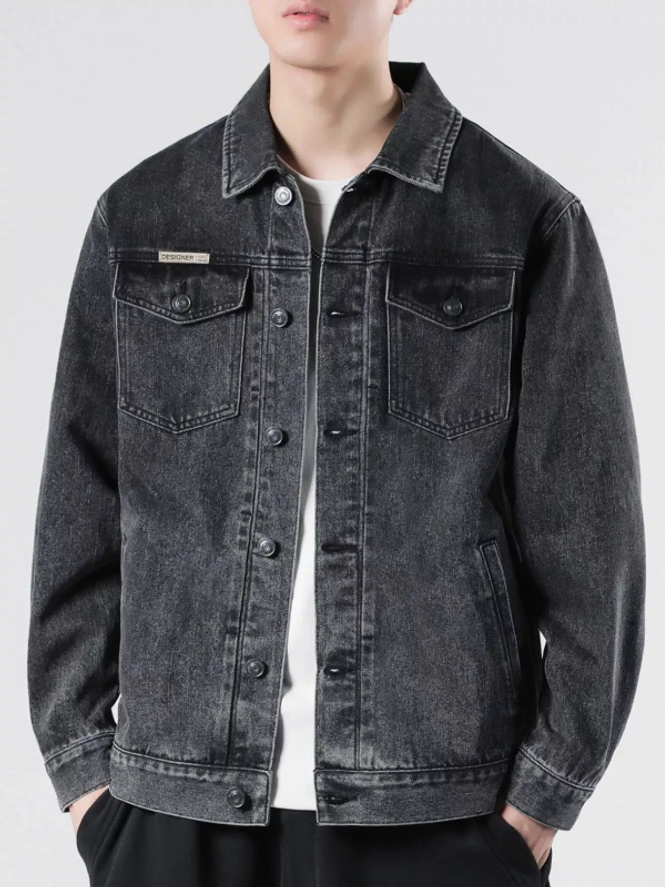 Men's Plus Size Button Up Wash Denim Jacket by Trendsi