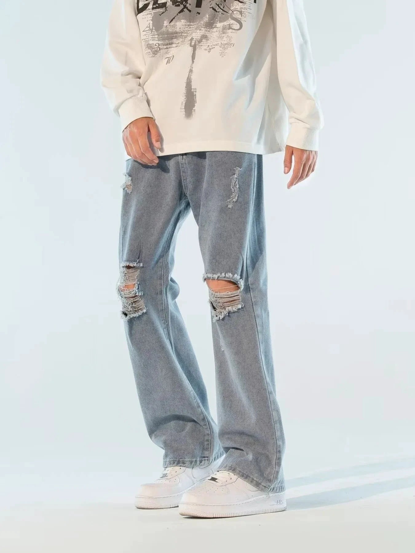 Men's Plus Size Ripped Wide Leg Jeans by Trendsi