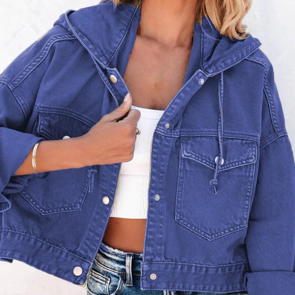 Hooded Dropped Shoulder Denim Jacket by Trendsi