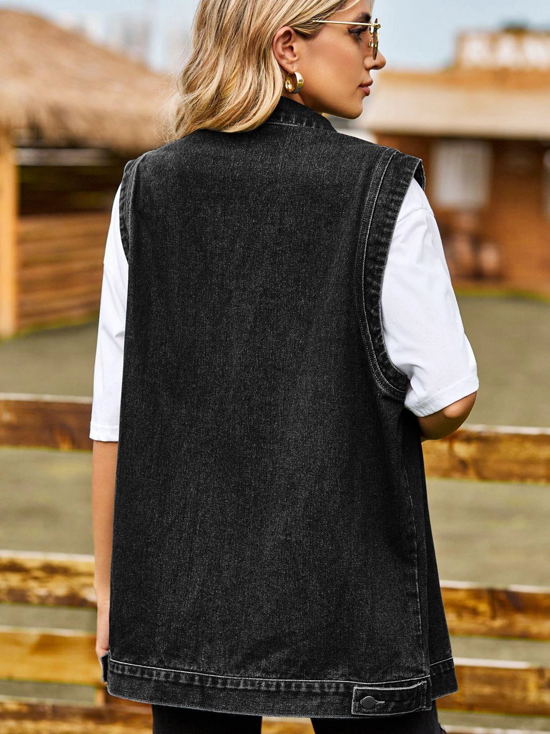 Button Down Denim Vest by Trendsi
