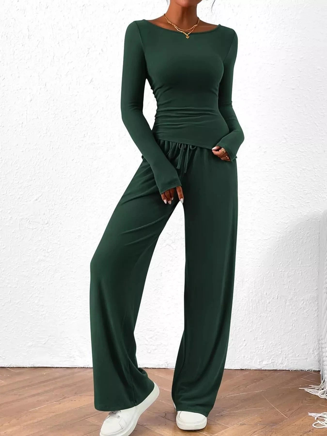 Long Sleeve Top and Wide Leg Pants Set by Trendsi