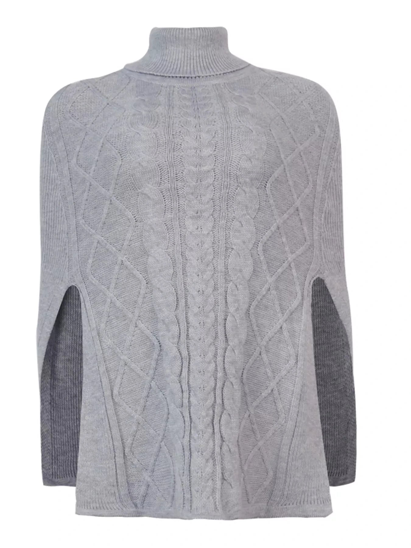 Chunky Cable Knit Turtleneck Poncho Cover Up by Trendsi