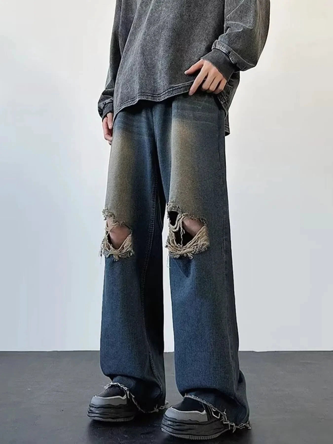 Men's Full Size Distressed Wide Leg Jeans Plus Size by Trendsi