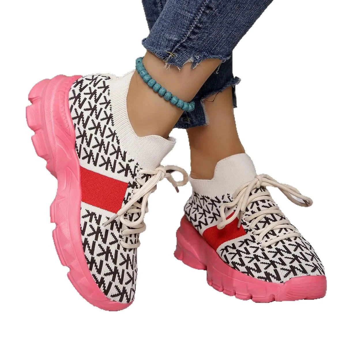 Lace Up Platform Sneakers by Trendsi