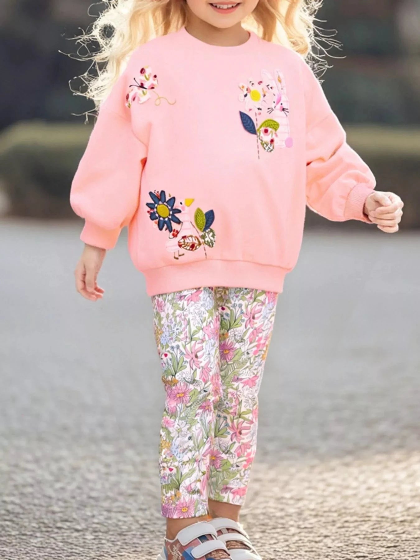 Children's Floral Sweatshirt & Leggings Set by Trendsi