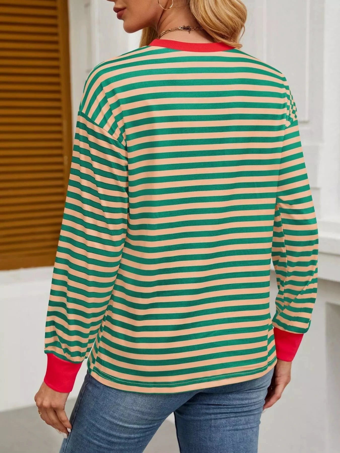 Striped Round Neck Long Sleeve T-Shirt by Trendsi