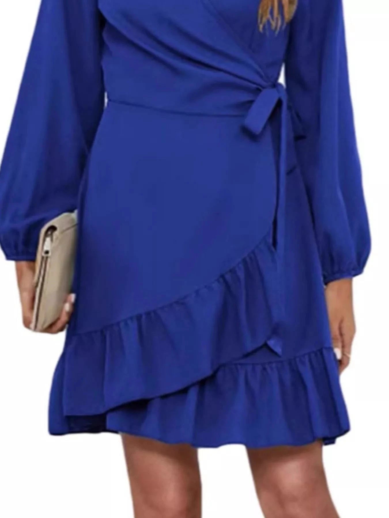 Ruffle Hem Long Sleeve Wrap Dress by Trendsi