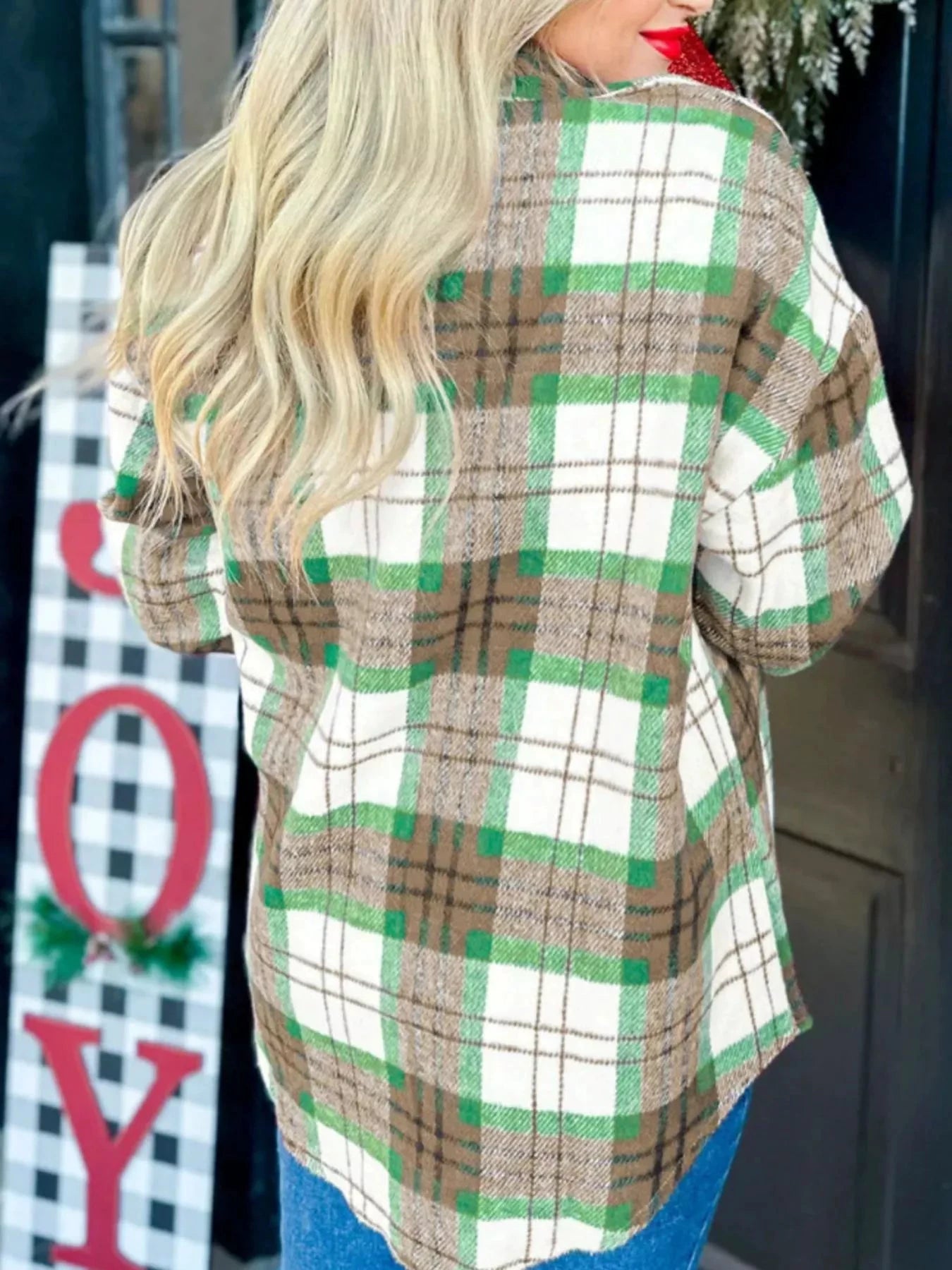 Plaid Button-Down Long Sleeve Shacket by Trendsi
