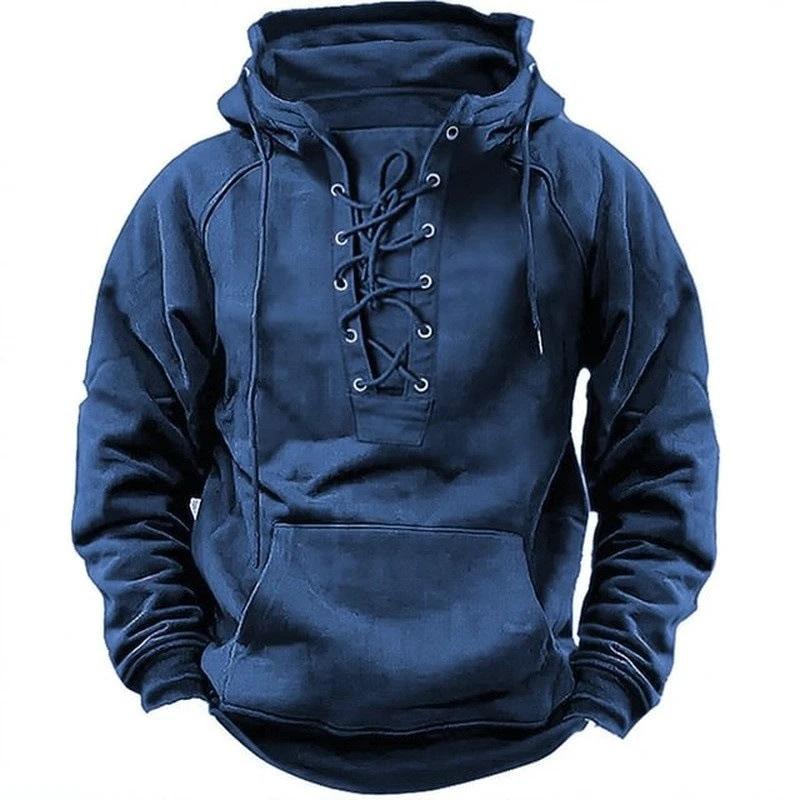 Ins Lace-up Hoodie Casual Sports Pocket Sweatshirt Men's Long-sleeved Top Clothing by Jeansdenim.store