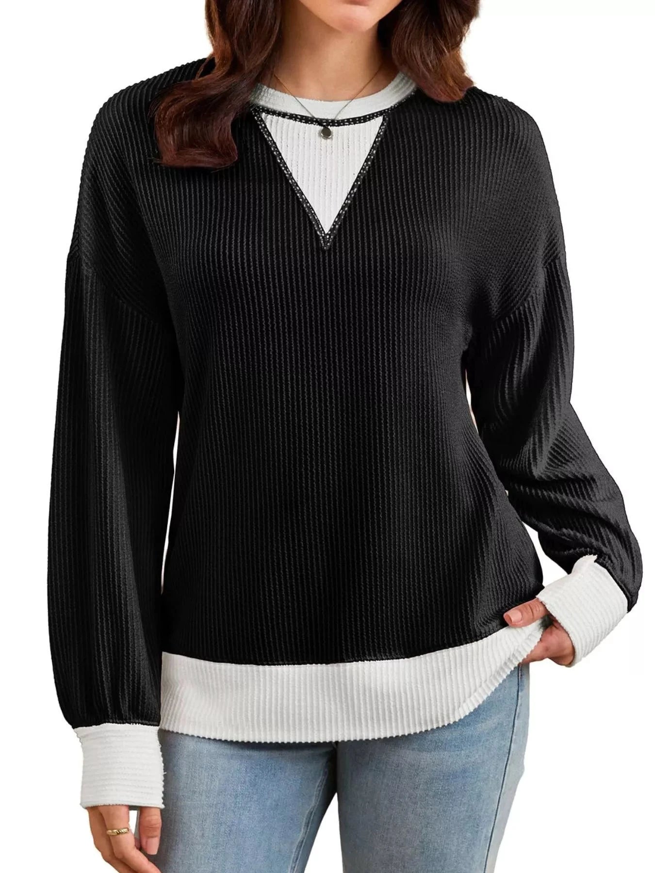 Contrast Dropped Shoulder Sweatshirt by Trendsi