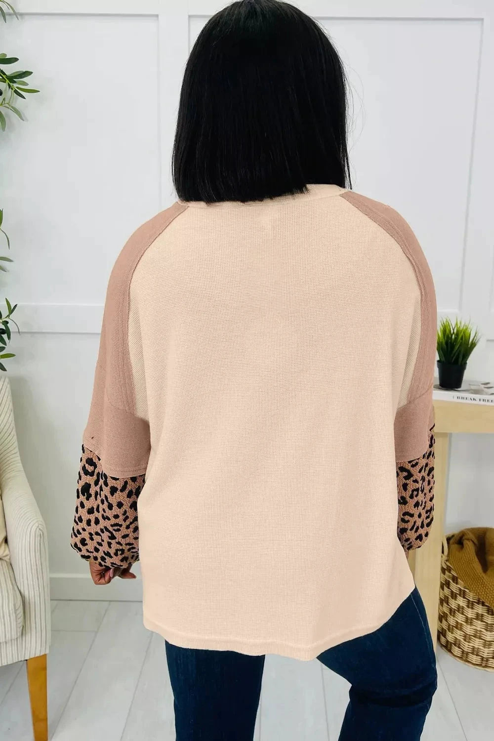 Leopard Star Patchwork Round Neck Sweatshirt by Trendsi