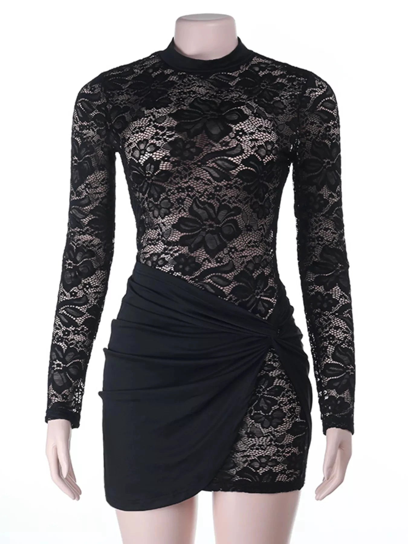 Lace Long Sleeve Bodycon Mini Dress by Trendsi