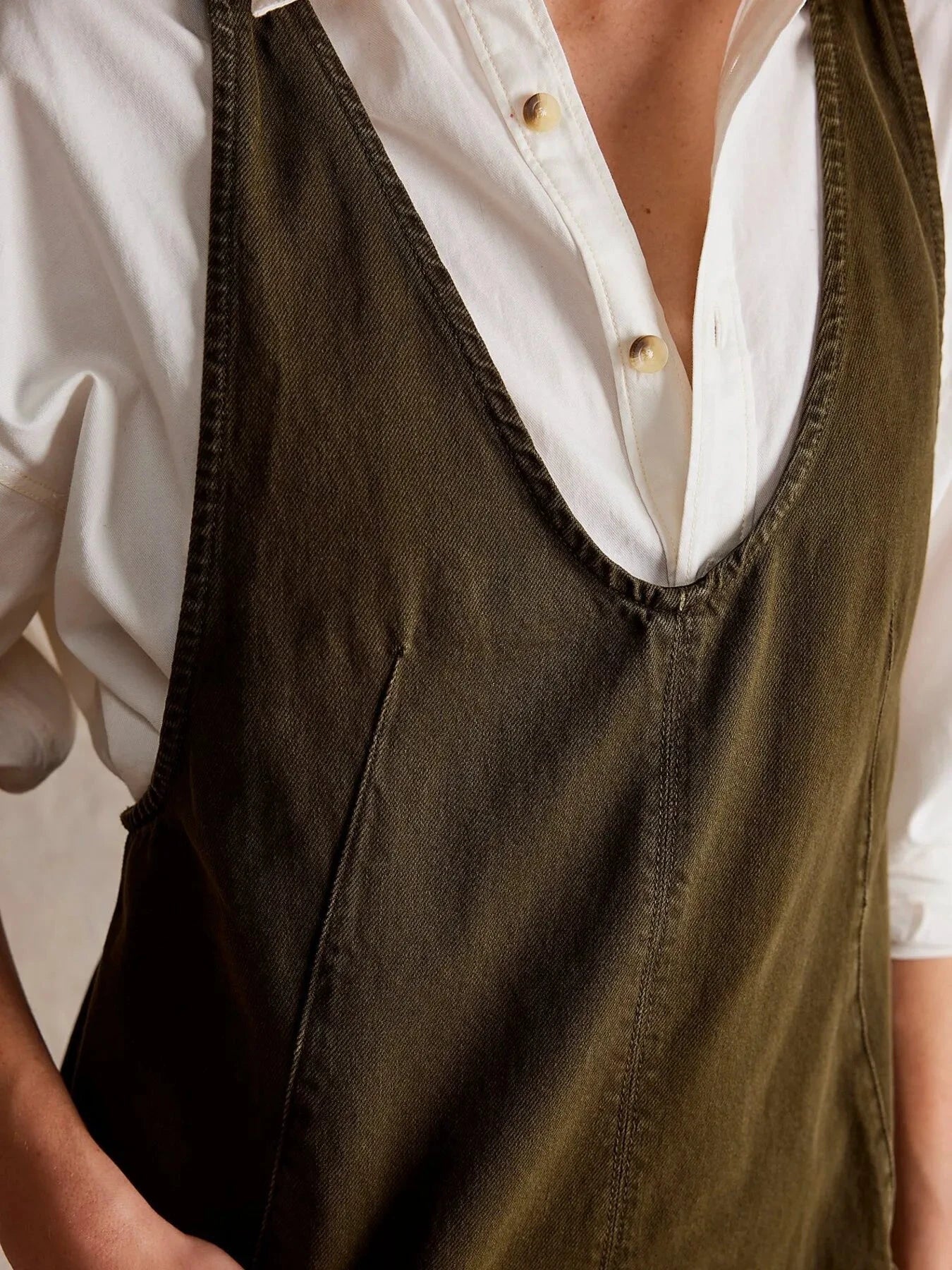 Oversized V-Neck Denim Tank Dress with Front Pockets by Trendsi