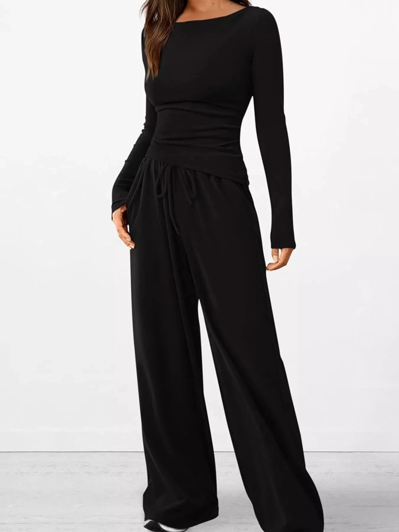 Long Sleeve Top and Wide Leg Pants Set by Trendsi