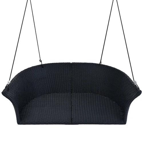 Hanging Rattan Porch Swing for 2 (Black Wicker + White by Jeansdenim.store