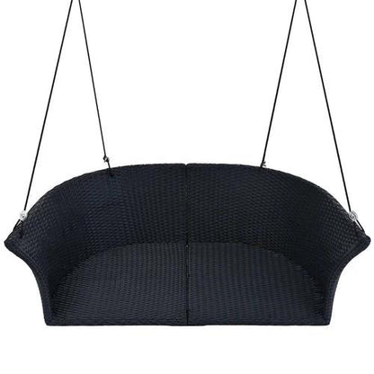 Hanging Rattan Porch Swing for 2 (Black Wicker + White by Jeansdenim.store