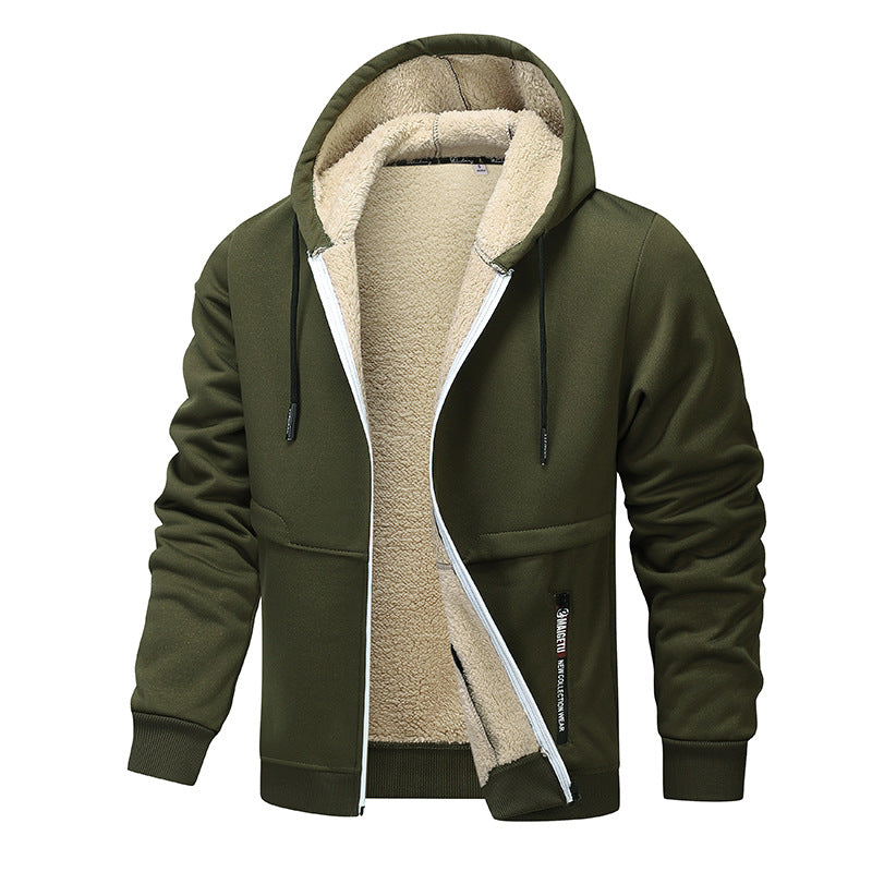 Sudadera informal con capucha para hombre, sudadera de forro polar grueso de invierno con forro de sherpa, chaqueta con cremallera y capucha, abrigos de calle gruesos