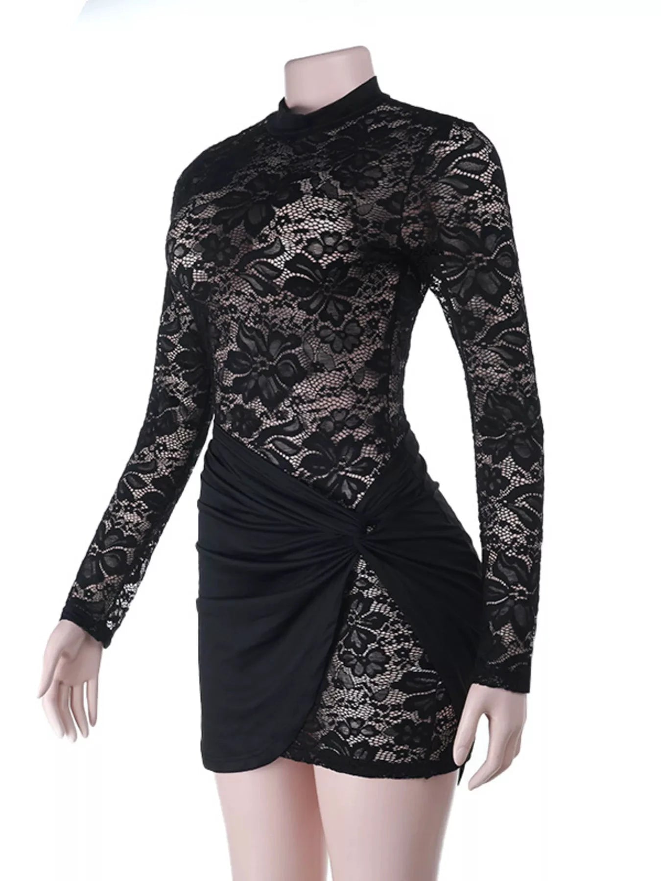 Lace Long Sleeve Bodycon Mini Dress by Trendsi