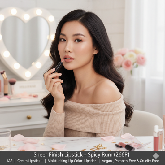 Sheer Finish Lipstick – Spicy Rum (266P) | Moisturizing Lip Color | Paraben-Free & Cruelty-Free
