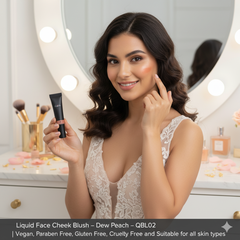 Liquid Face Cheek Blush - Dew Peach - QBL02 | Vegan, Paraben Free, Gluten Free, Cruelty Free and Suitable for all skin types