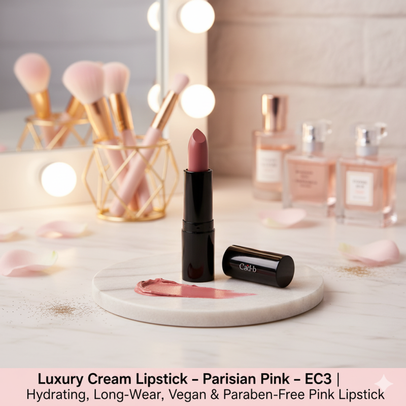 Luxury Cream Lipstick – Parisian Pink – EC3 | Hydrating, Long-Wear, Vegan & Paraben-Free Pink Lipstick