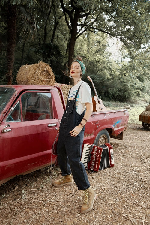 Solid Pure High Waist Washed Casual Overall Denim Jeans Women