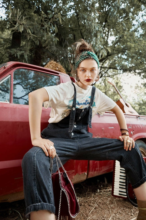 Solid Pure High Waist Washed Casual Overall Denim Jeans Women