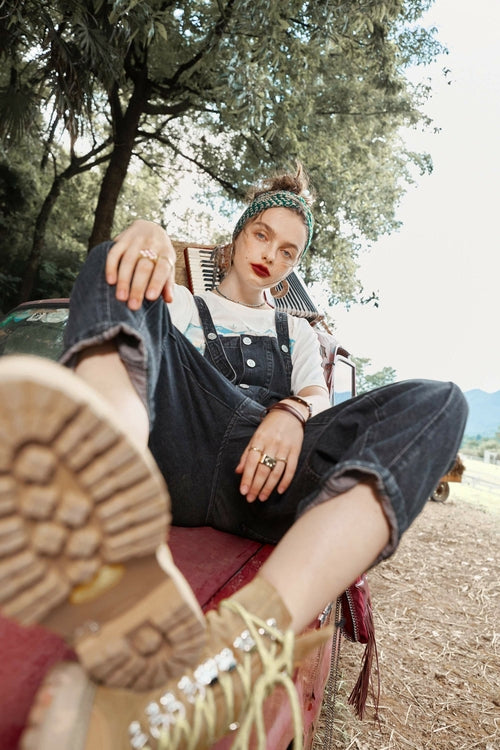 Solid Pure High Waist Washed Casual Overall Denim Jeans Women