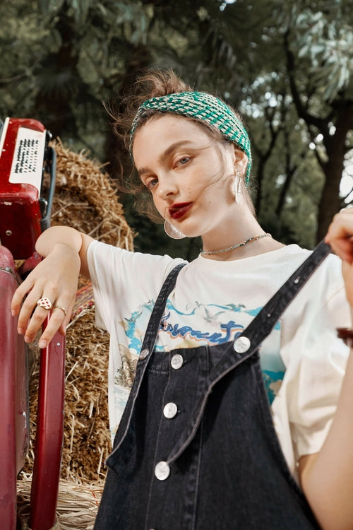 Solid Pure High Waist Washed Casual Overall Denim Jeans Women