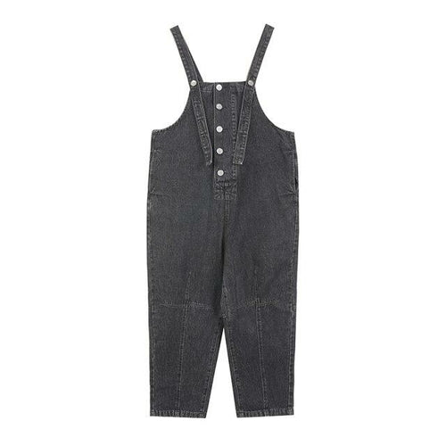 Solid Pure High Waist Washed Casual Overall Denim Jeans Women