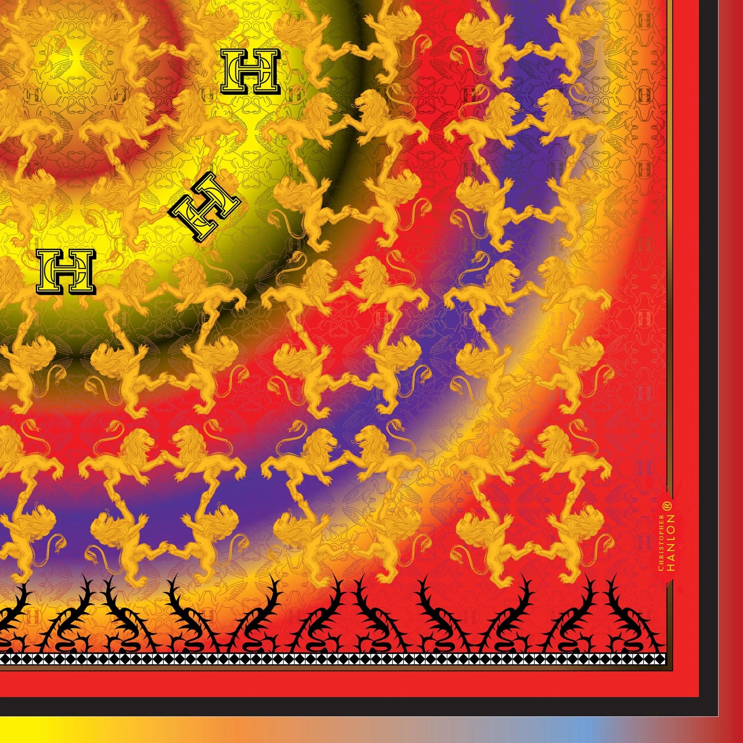 CHRISTOPHER HANLON Chiffon Silk/Viscose Artisan Scarf Wide Print Fabric Long Lasting