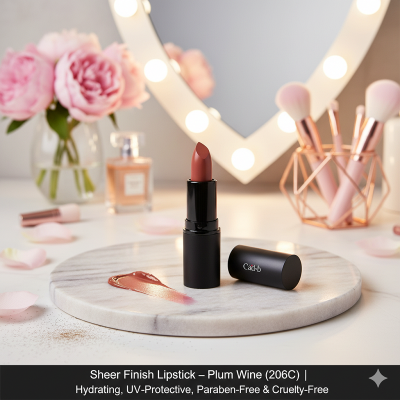 Sheer Finish Lipstick – Plum Wine (206C) | Hydrating, UV-Protective, Paraben-Free & Cruelty-Free